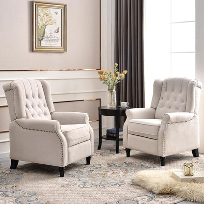 EBELLO 2 Pcs Pushback Recliner Chairs, Fabric Armchair Push Back Recliner with Rivet Decoration