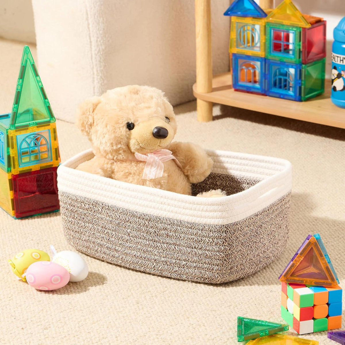 Small Storage Baskets for Organizing | Closet Organizer Bins | Shelf Toy Basket | Woven Rope