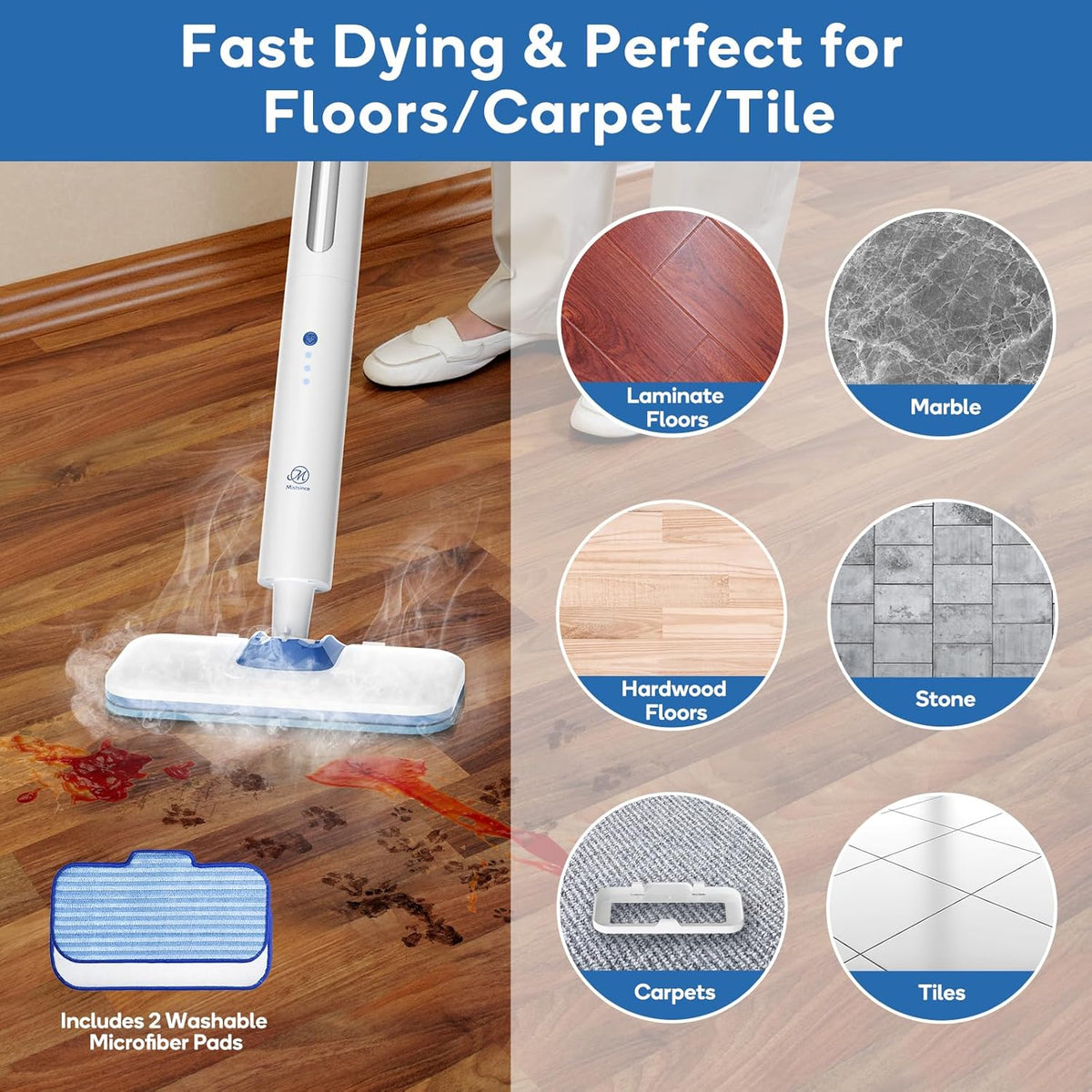 Steam Mop for Floor Cleaning,15-Second Setup,Chemical-Free Floor Steam Cleaner for