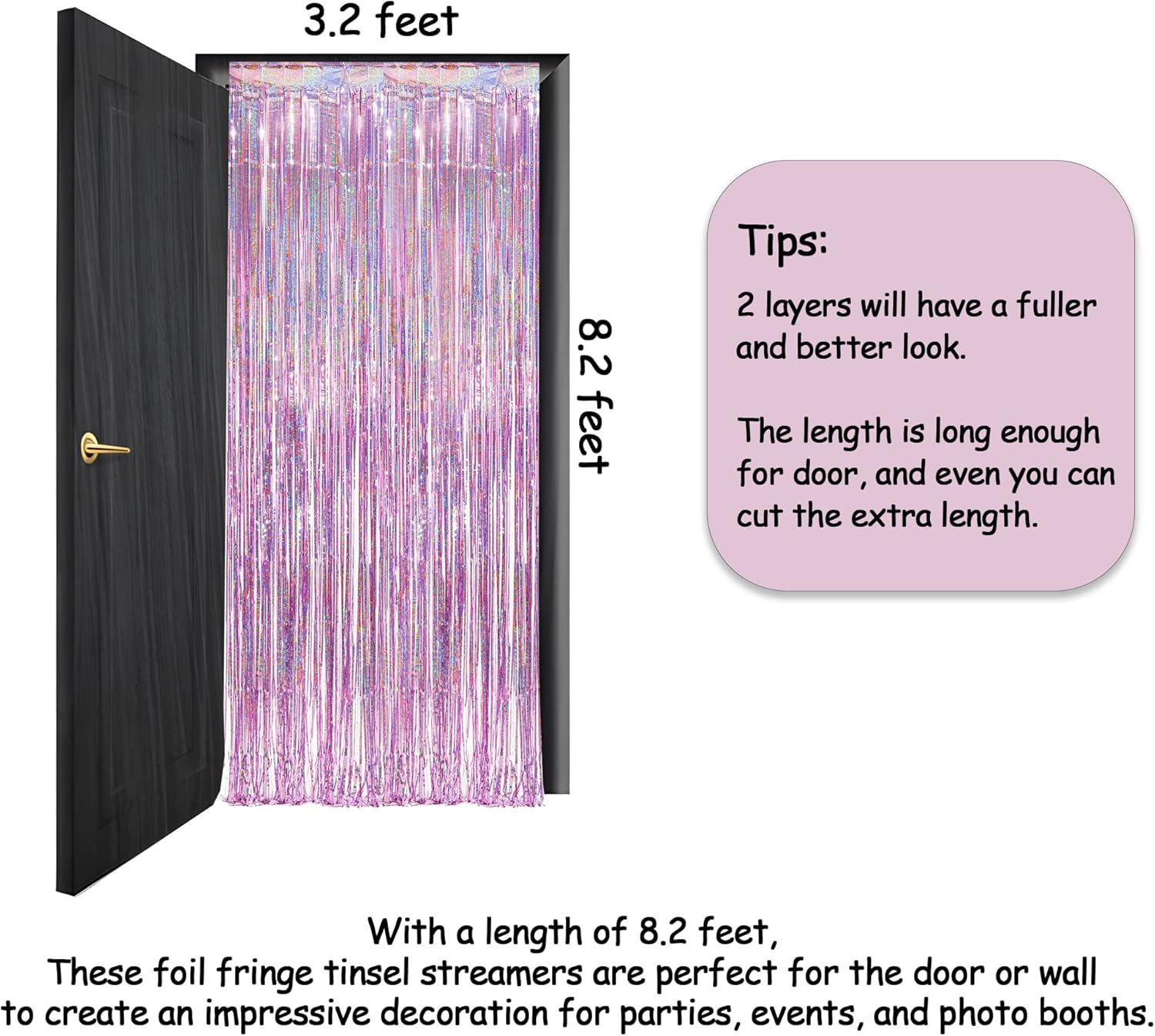 Pink Tinsel Curtain Party Backdrop - GREATRIL Foil Fringe Curtain Lilac Pink Party Streamers for