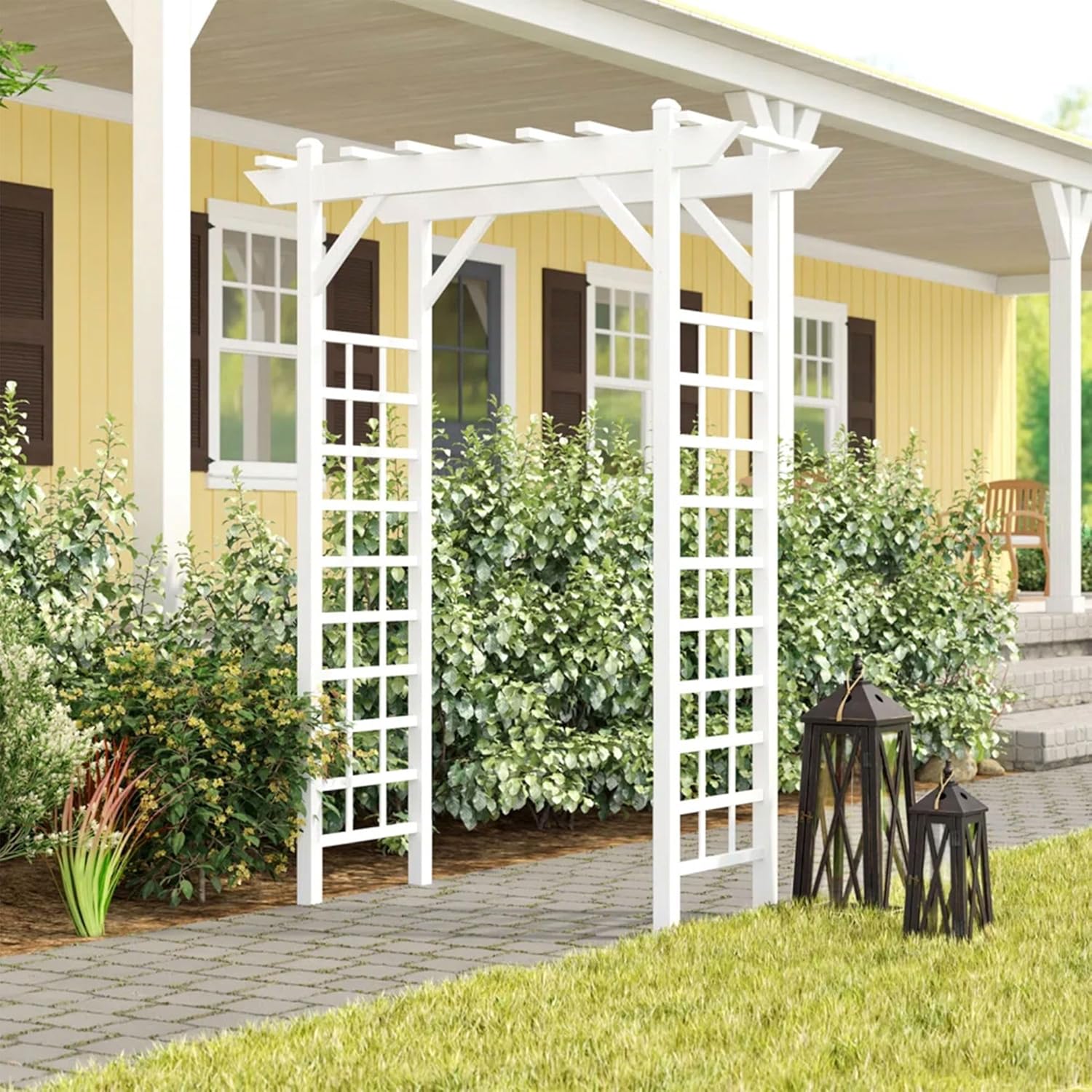 Dura-Trel Providence Arbor, Vinyl Garden Archway for Outdoors, 64" x 85", White - Backyard
