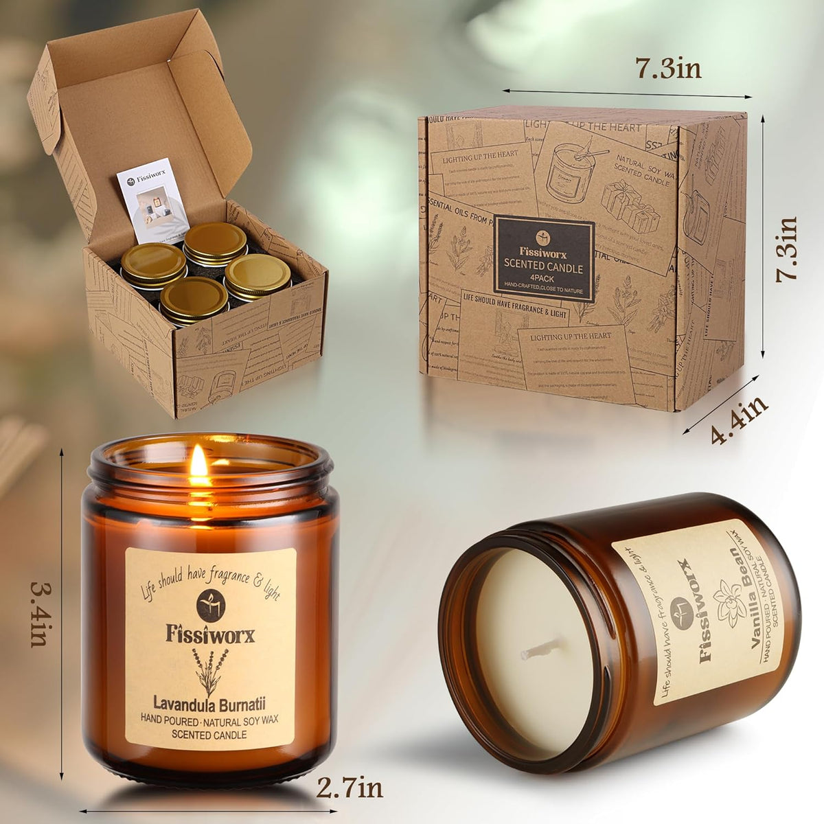 Scented Candle Set 4 Pack, Candle for Home Scented, Odor Eliminating, Stress Relief, 30oz, 220