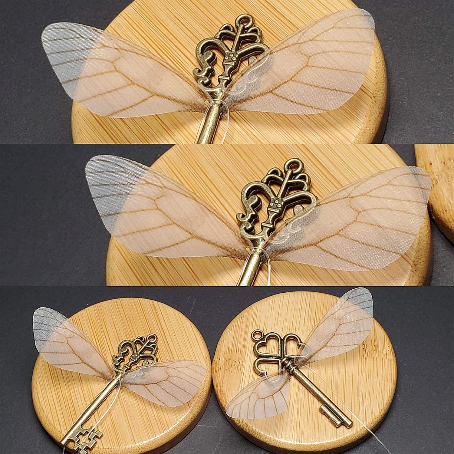 SANNIX 30 PCS Vintage Skeleton Keys Flying Keys with 30 Pairs Dragonfly Wings and 30 Yards Elastic