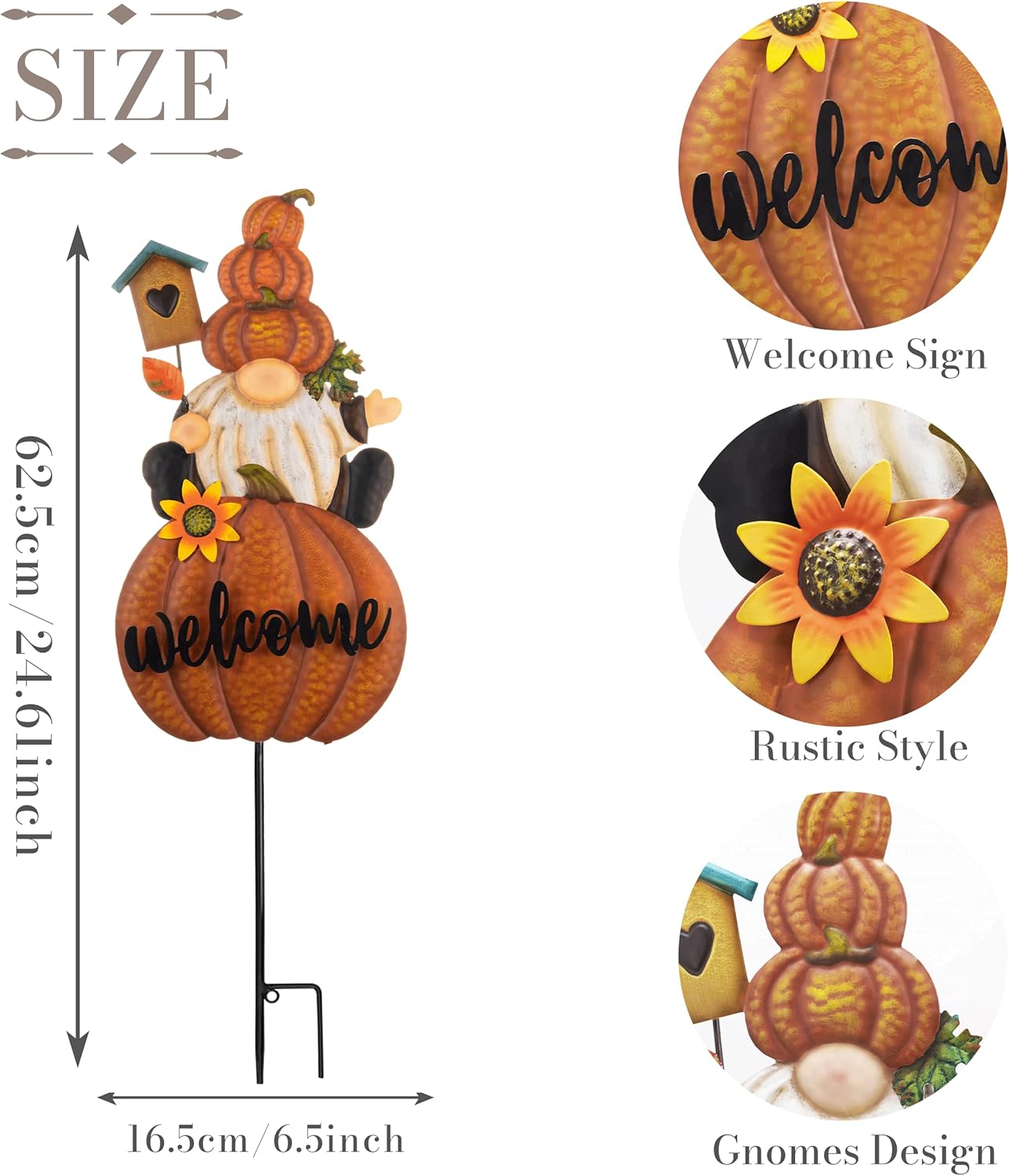 TERESA'S COLLECTIONS Fall Gnome Pumpkin Decorations for Outdoor Home, Metal Fall Decor Welcome