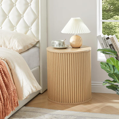 AVZEAR Small Round Side Table Fluted Night Stand Set of 2, Modern Boho End Table with Storage