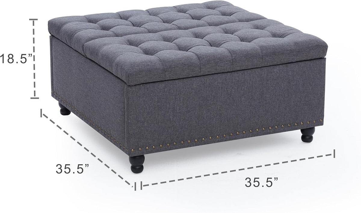 Tbfit Large Square Storage Ottoman Bench, Tufted Upholstered Coffee Table Ottoman with Lift Top &