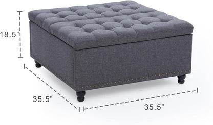 Tbfit Large Square Storage Ottoman Bench, Tufted Upholstered Coffee Table Ottoman with Lift Top &