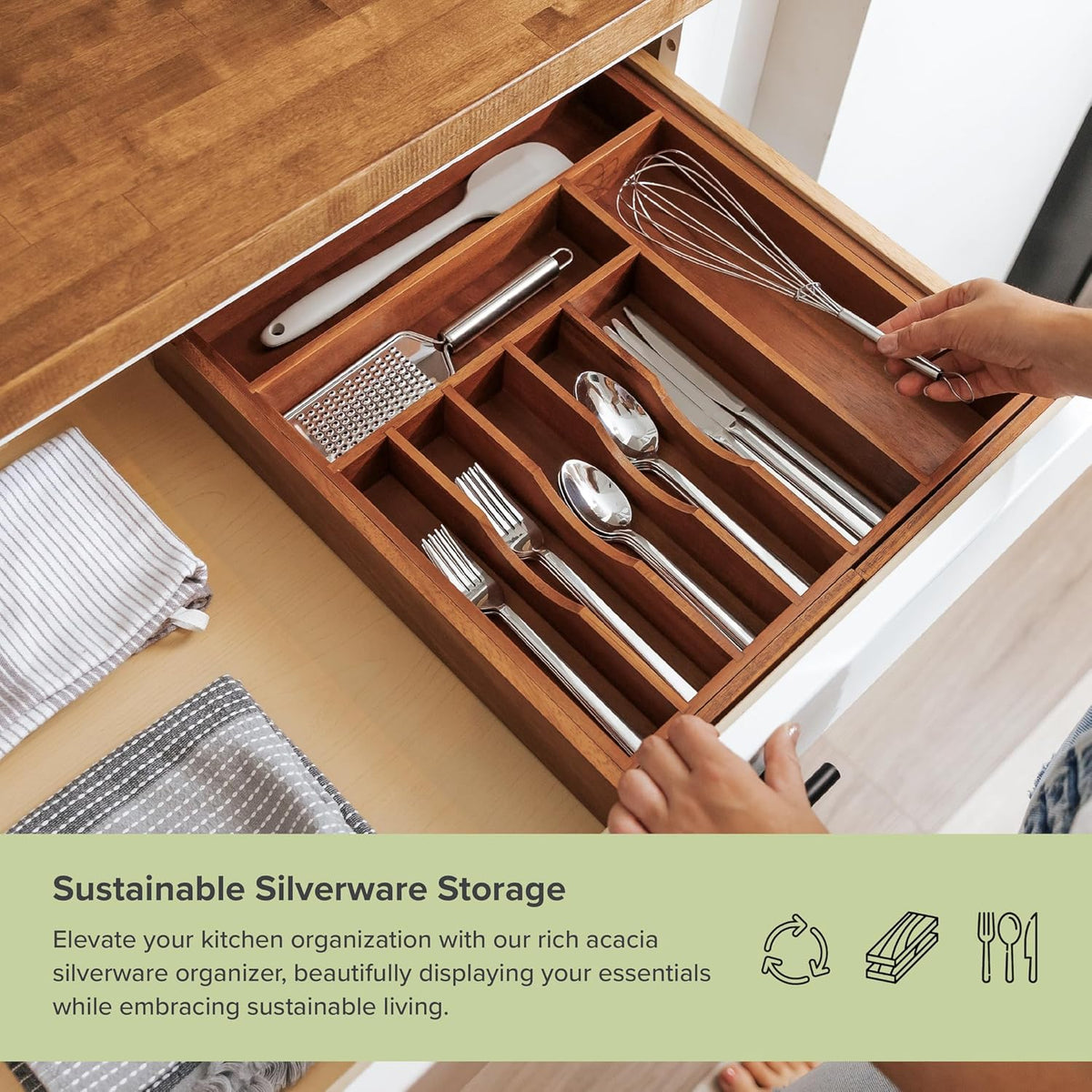 Premium Silverware, Flatware and Utensil Organizer for Kitchen Drawers, Food-Safe Contract Grade