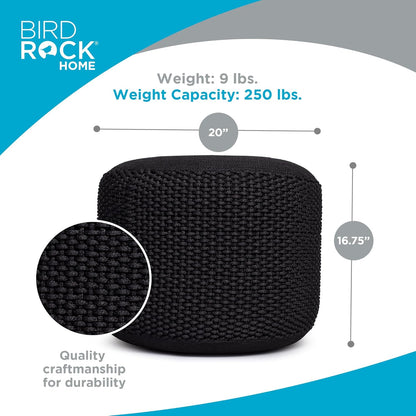 BIRDROCK HOME Outdoor Pouf Ottoman | Hand Woven Waterproof Foot Stool with Bead Bag Filling | Boho