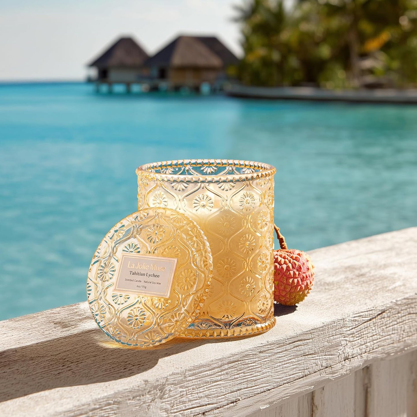 LA JOLIE MUSE Tahitian Lychee Candle - Lychee, Melon, Pineapple | 6 oz Natural Soy Wax | 40 Hours