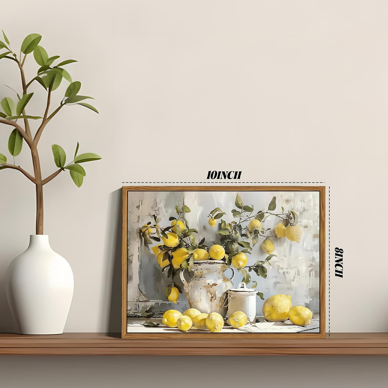 Framed Lemon Kitchen Wall Decor for Dining Room - Vintage Mustard French's Yellow Lemon Kitchen