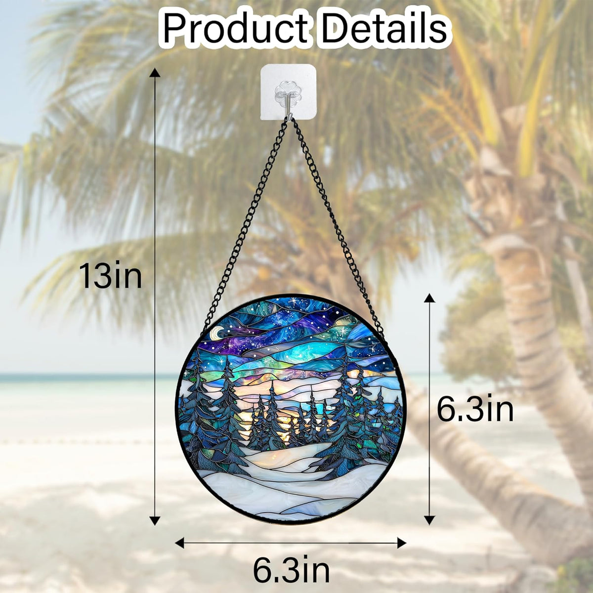 Stained Glass Window Hanging, Starry Sky Trees and Snow Sun Catchers Glass Panel Blue Suncatcher