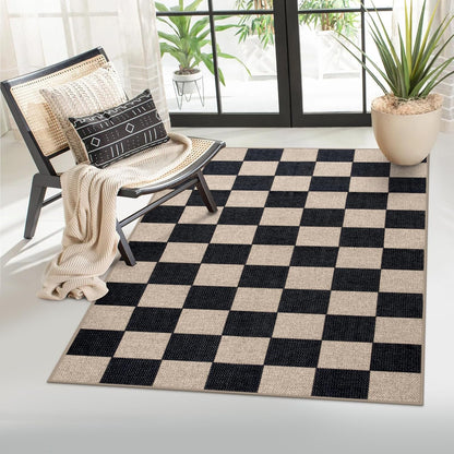 Lahome Checkered Easy Jute Carpet, 3x5 Outdoor Patio Rug Washable Rugs for Entryway Checkerboard