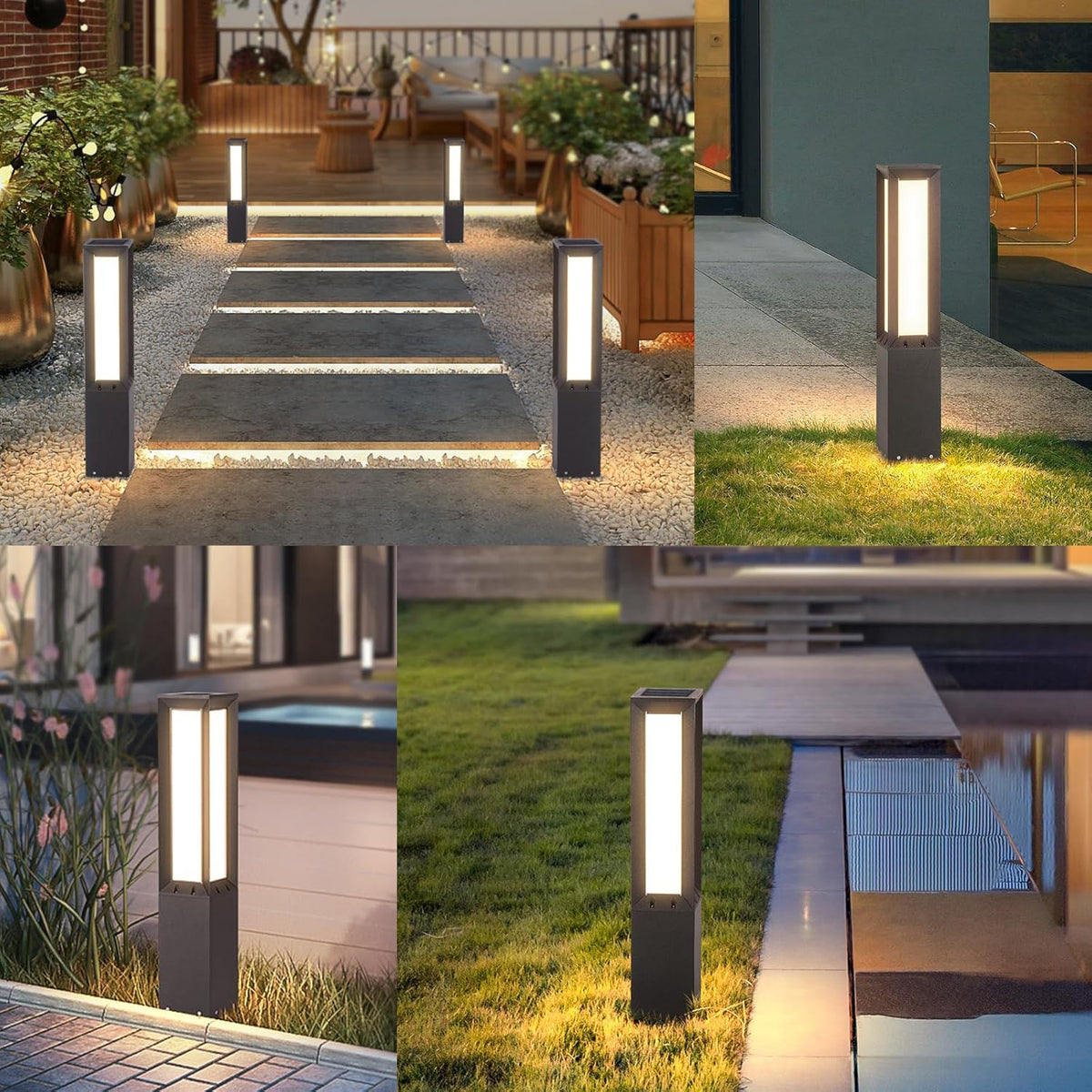 Solar Pathway Lights Outdoor, 32 Inch Modern Landscape Bollard Lighting Solar Powered Path Light