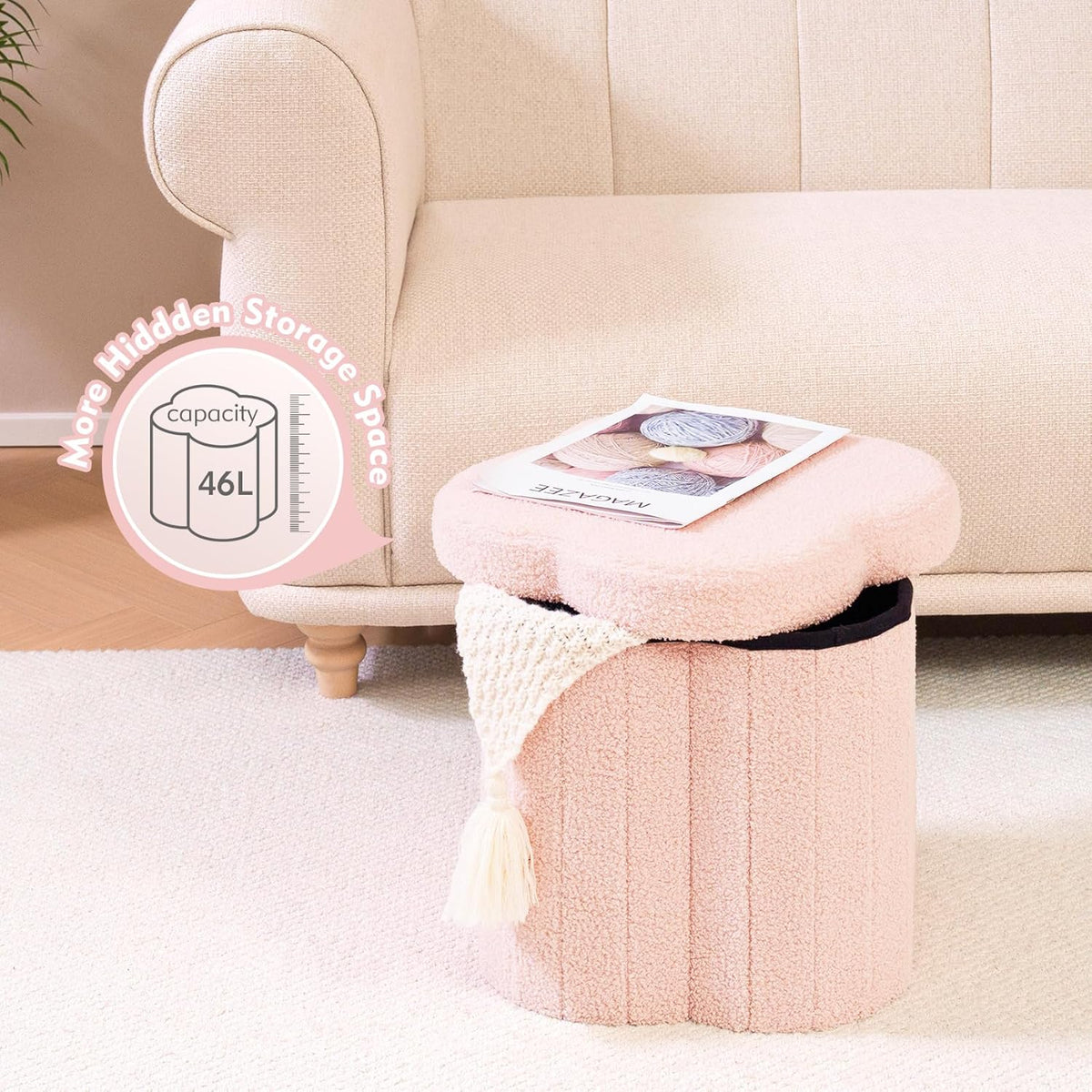 B FSOBEIIALEO Storage Ottoman Cube, Flowers Shaped Ottomans with Storage Foot Stool Footrest