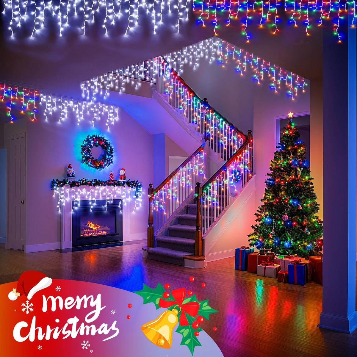 JMEXSUSS Color Changing Lights Outdoor Waterproof, 11 Modes 400 LED Christmas Icicle Lights with 40