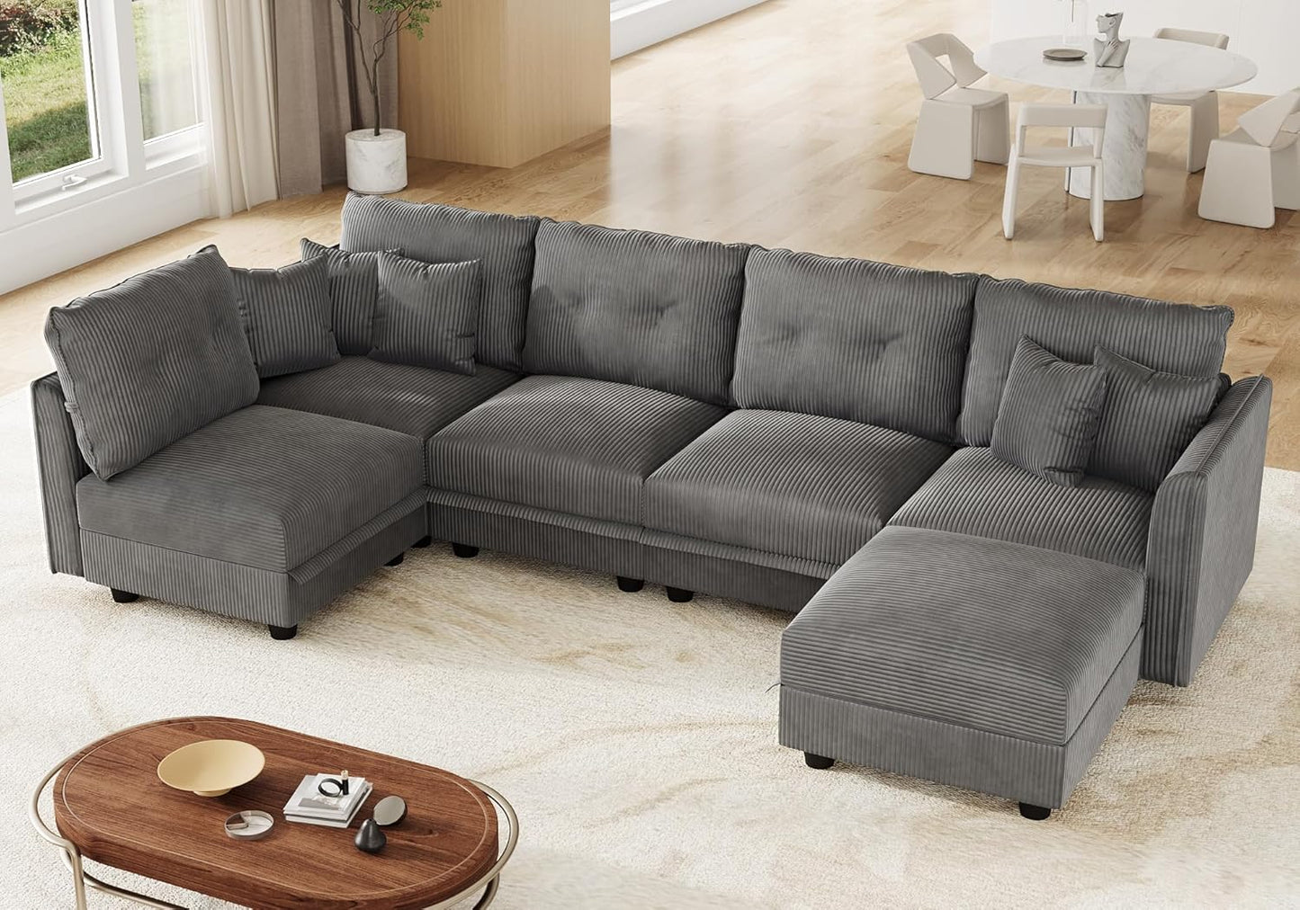 LLappuil Modular Sectional Sofa with Storage Seats, Corduroy Convertible Modular U Shaped Sectional