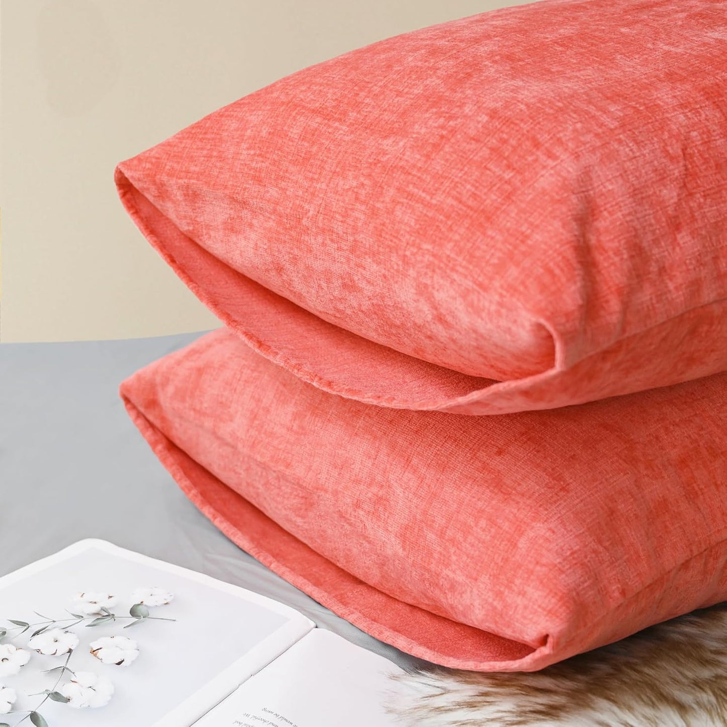 CaliTime Throw Pillow Covers Decorative 20 X 26 Inches Pack of 2 Cozy Chenille Standard Pillow