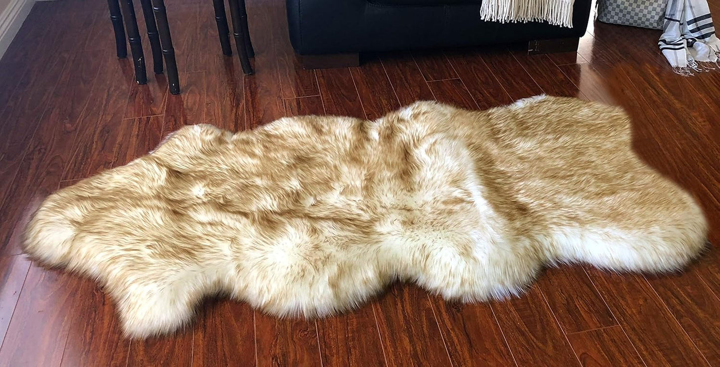 LAMBZY Faux Sheepskin Hypoallergenic Free Shape Silky Shag Rug, Luxury Shaggy Silky Plush Carpet