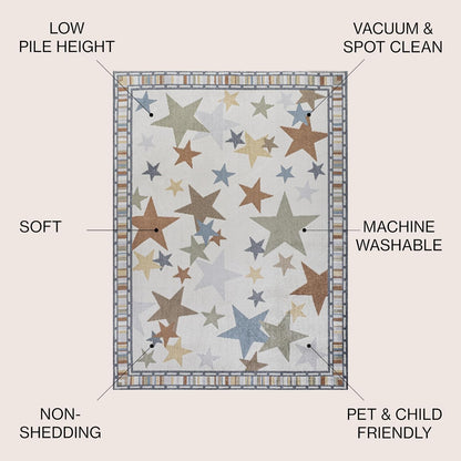 JONATHAN Y Machine-Washable Ivory/Blue/Orange Runner Rug, 2x8, Star Gazer Geometric, Border, Kids &