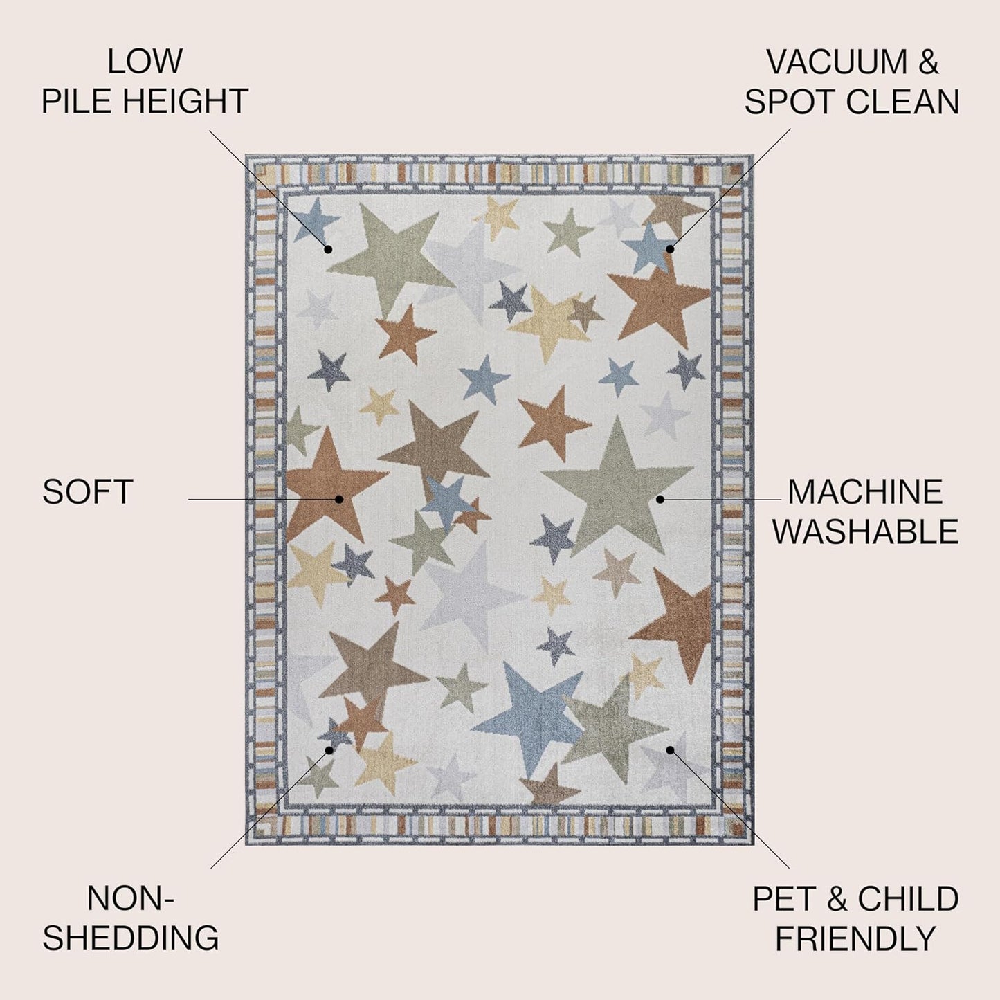 JONATHAN Y Machine-Washable Ivory/Blue/Orange Indoor Area Rug, 8x10, Star Gazer Geometric, Border