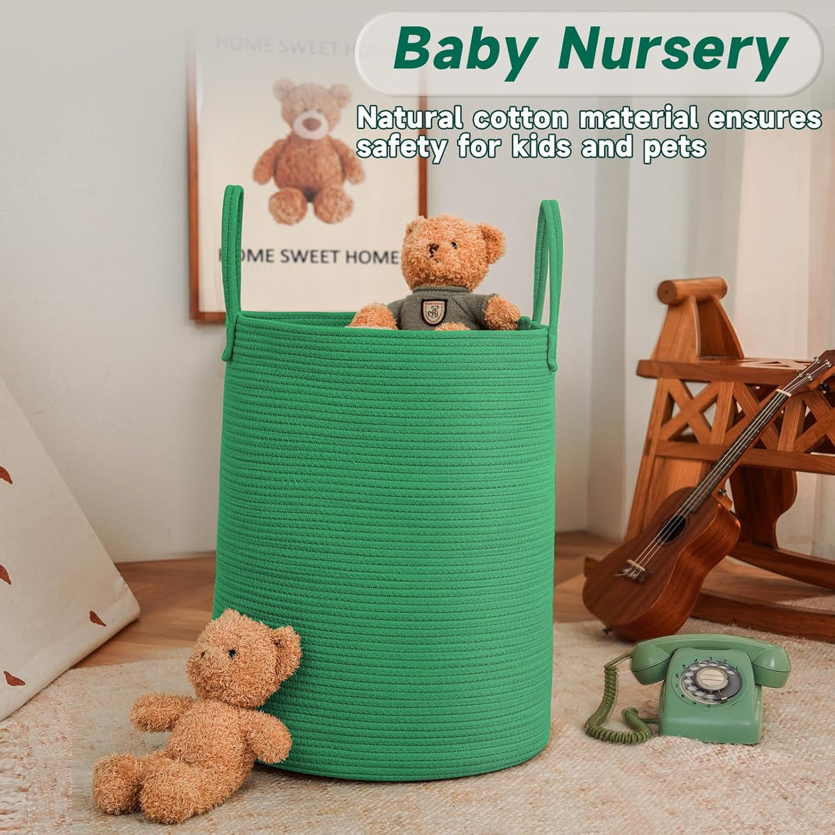 Large Woven Laundry Basket Hamper,80L Cotton Rope Storage Bin for Blankets,Toys and