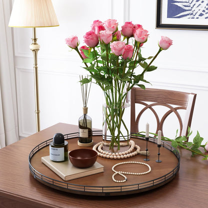 Farmhouse Oak 24" Lazy Susan Turntable Organizer for Cabinet, Round Wooden Lazy Susan Organization