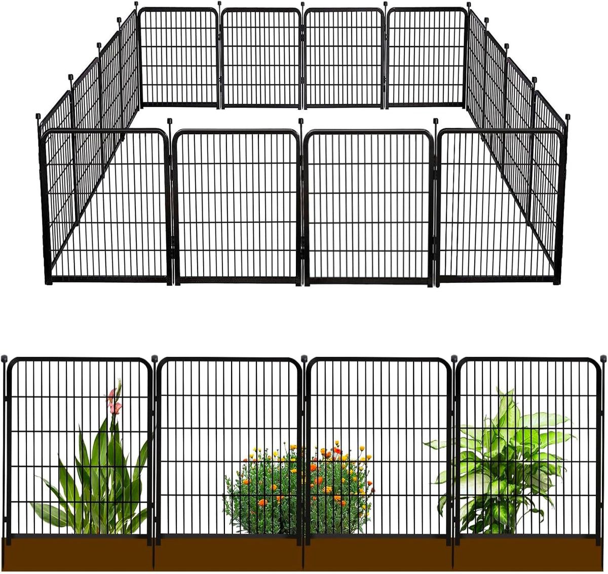Doorless Garden Fences and Borders for Dogs, 36in(H) 14 Panels Total 31 Ft(L), Black Metal