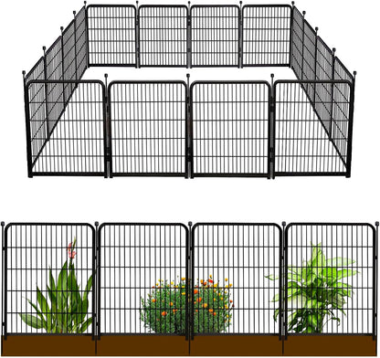 Doorless Garden Fences and Borders for Dogs, 36in(H) 14 Panels Total 31 Ft(L), Black Metal