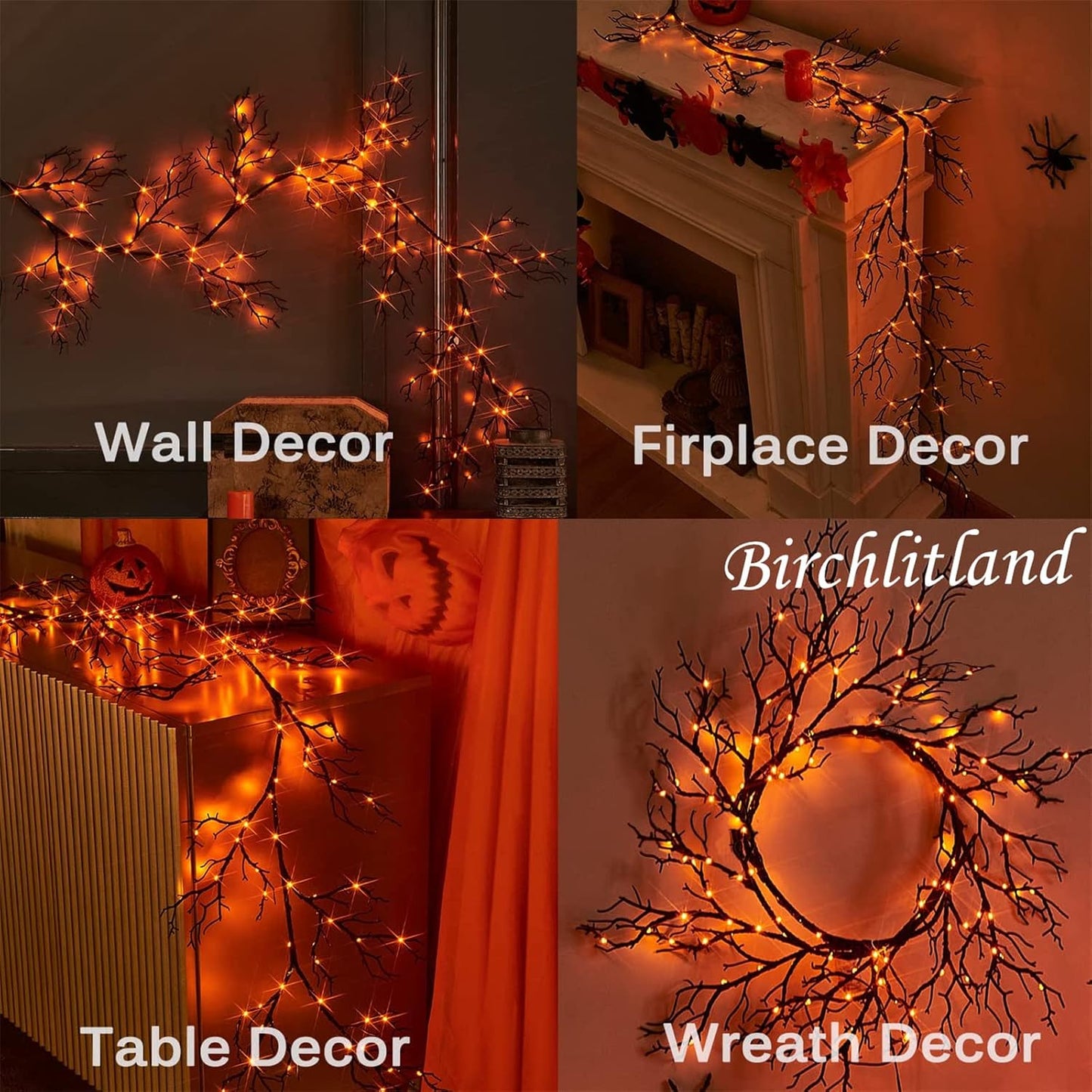 Birchlitland Halloween Lighted Garland 6FT 120L Orange and Purple Bi-Color LED Lights 8 Functions