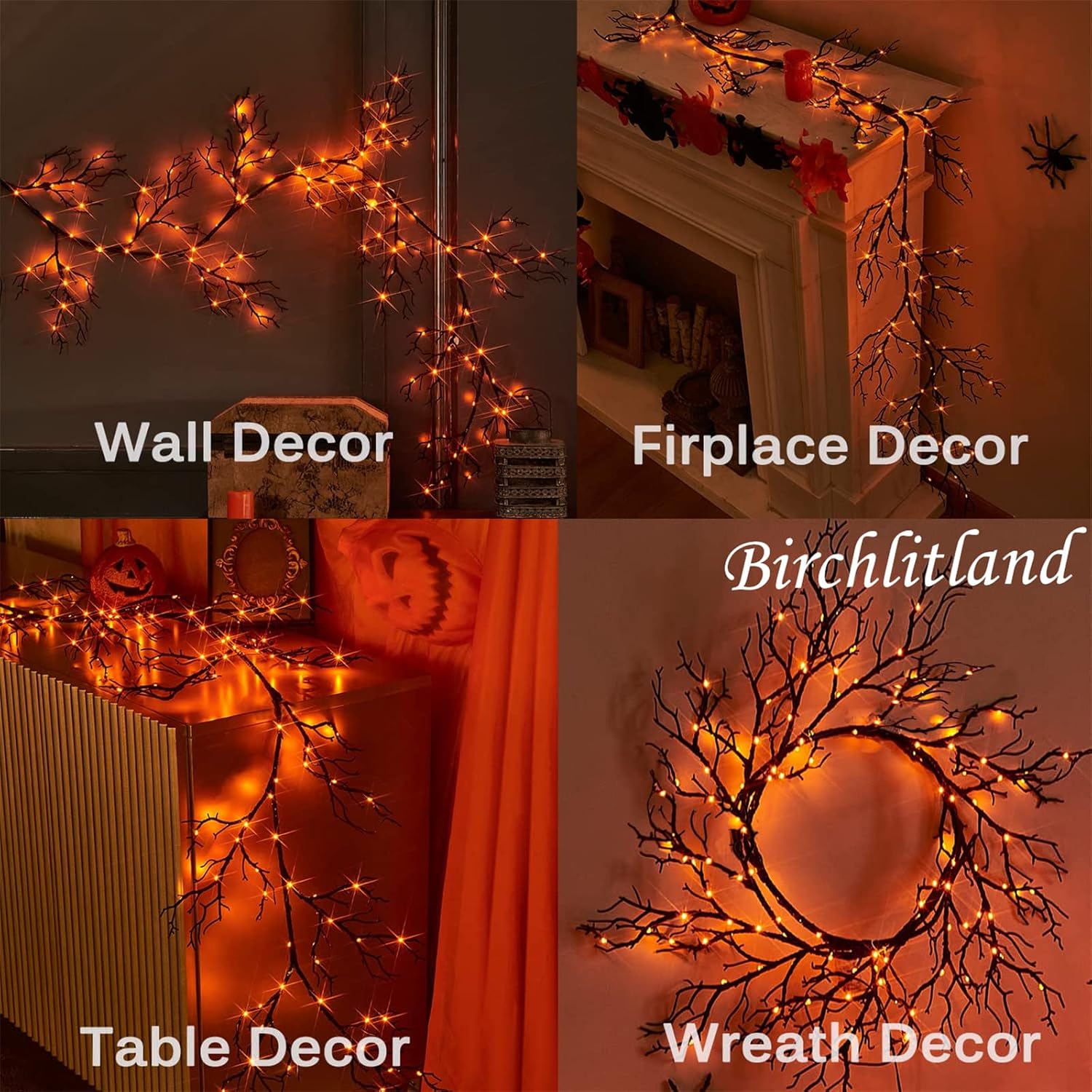 Birchlitland Halloween Lighted Garland 6FT 120L Orange and Purple Bi-Color LED Lights 8 Functions