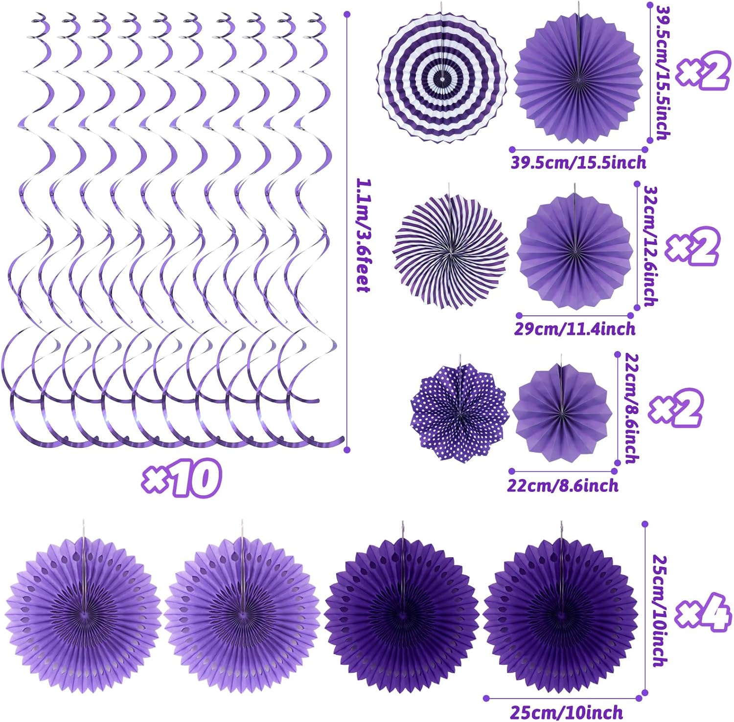 Purple Party Decorations, Birthday Party Supplies Easy Assembly Paper Fan Honeycomb Ball Garland