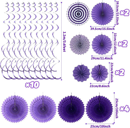 Purple Party Decorations, Birthday Party Supplies Easy Assembly Paper Fan Honeycomb Ball Garland