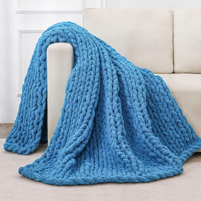 Bigacogo Chunky Knit Throw Blanket for Couch, 40x60 inches, 100% Hand Knitted with Thick Jumbo