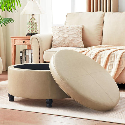 30-Inch Round Storage Ottoman, Modern Ottoman Coffee Table with Removable Top for Living Room