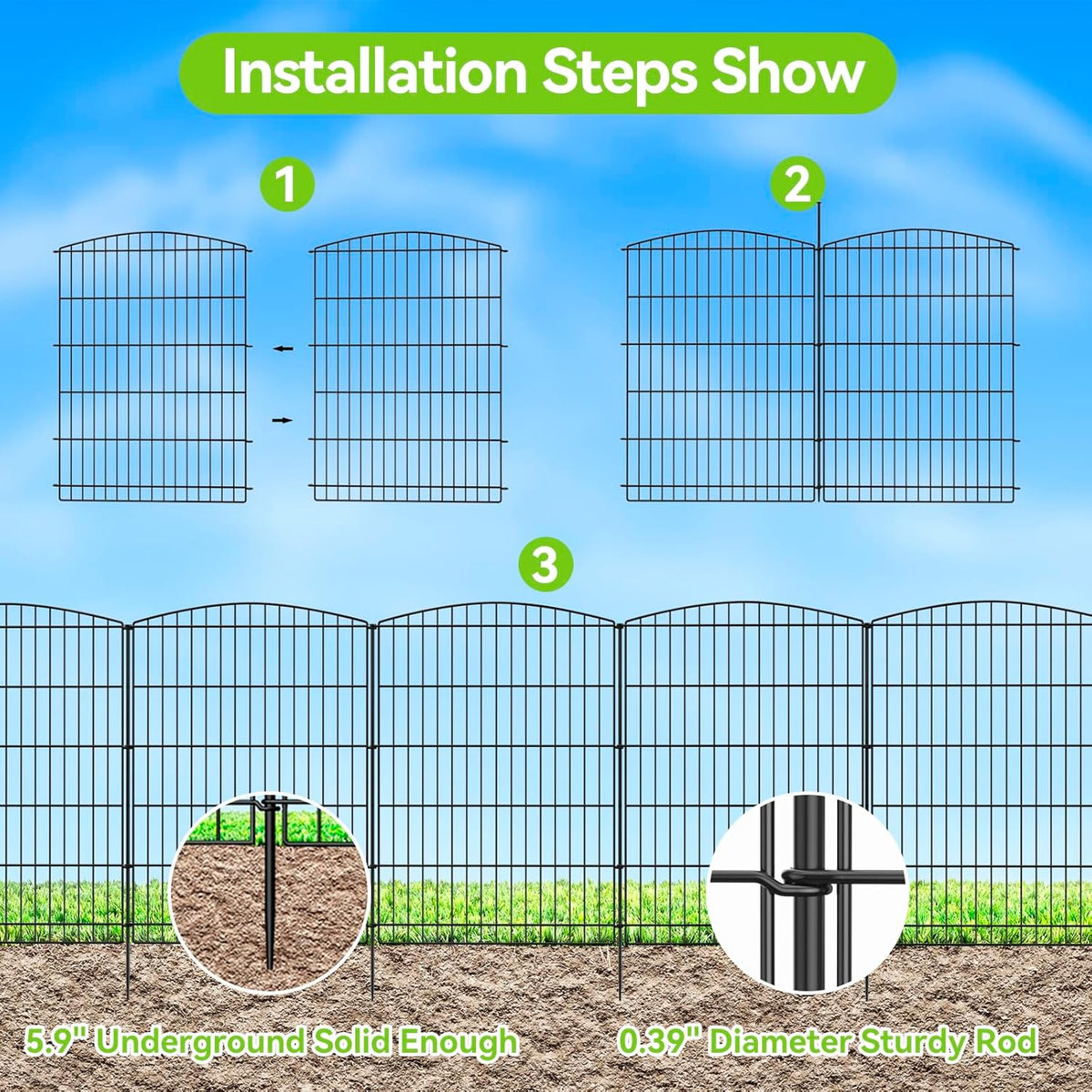 INJOPEXI Decorative Garden Fence 12 Panels 23.6ft (L)×36in (H) Garden Fences with 12 Panels