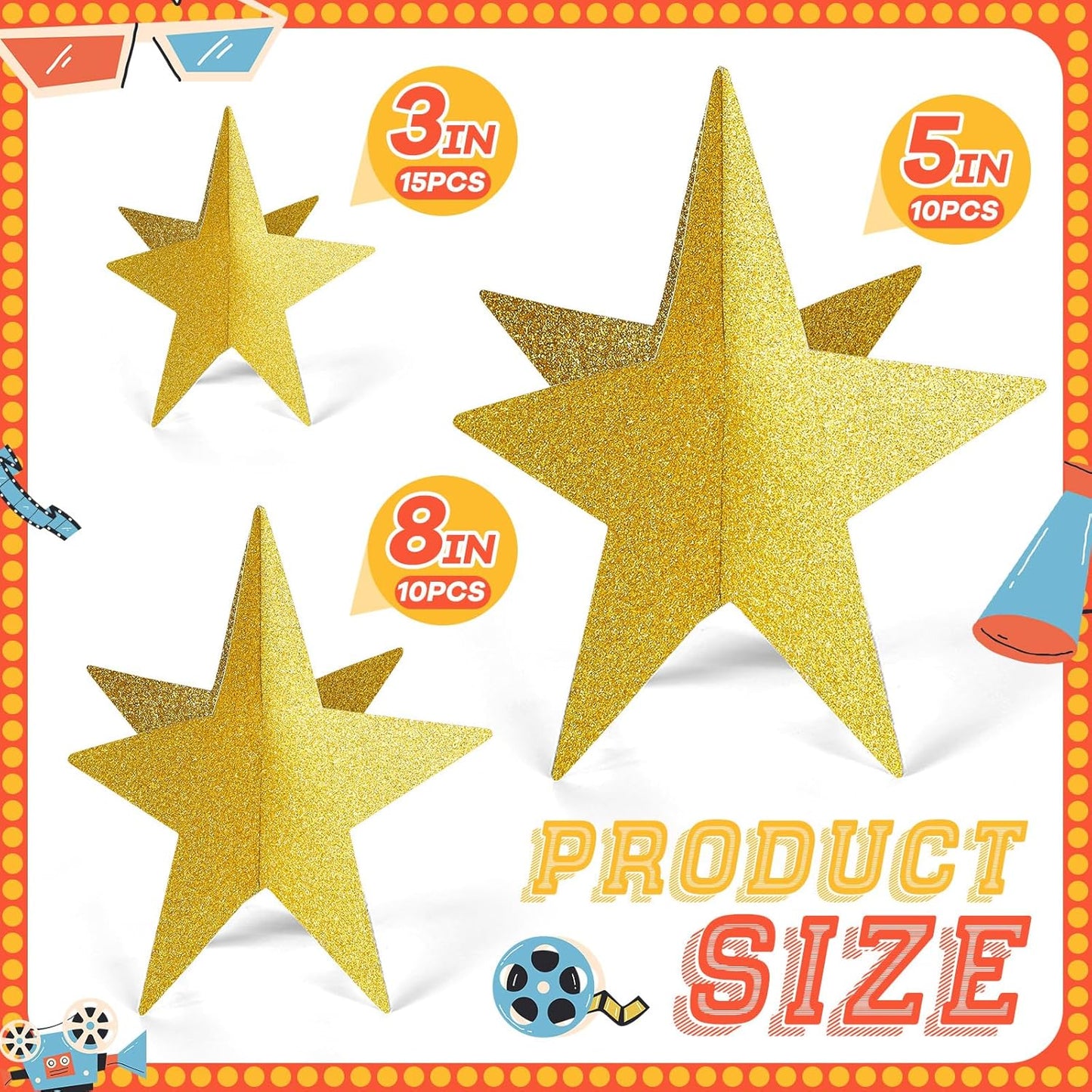 45 Pcs 3D Star Centerpieces Movie Night Decorations for Table in 3 Sizes Hanging Supplies for Red