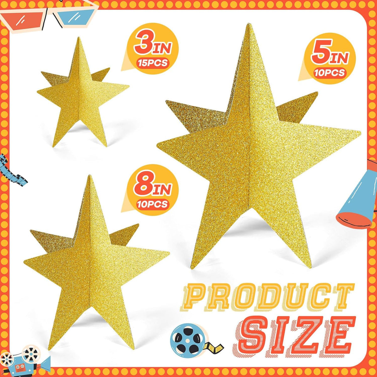 45 Pcs 3D Star Centerpieces Movie Night Decorations for Table in 3 Sizes Hanging Supplies for Red