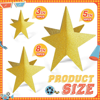 45 Pcs 3D Star Centerpieces Movie Night Decorations for Table in 3 Sizes Hanging Supplies for Red
