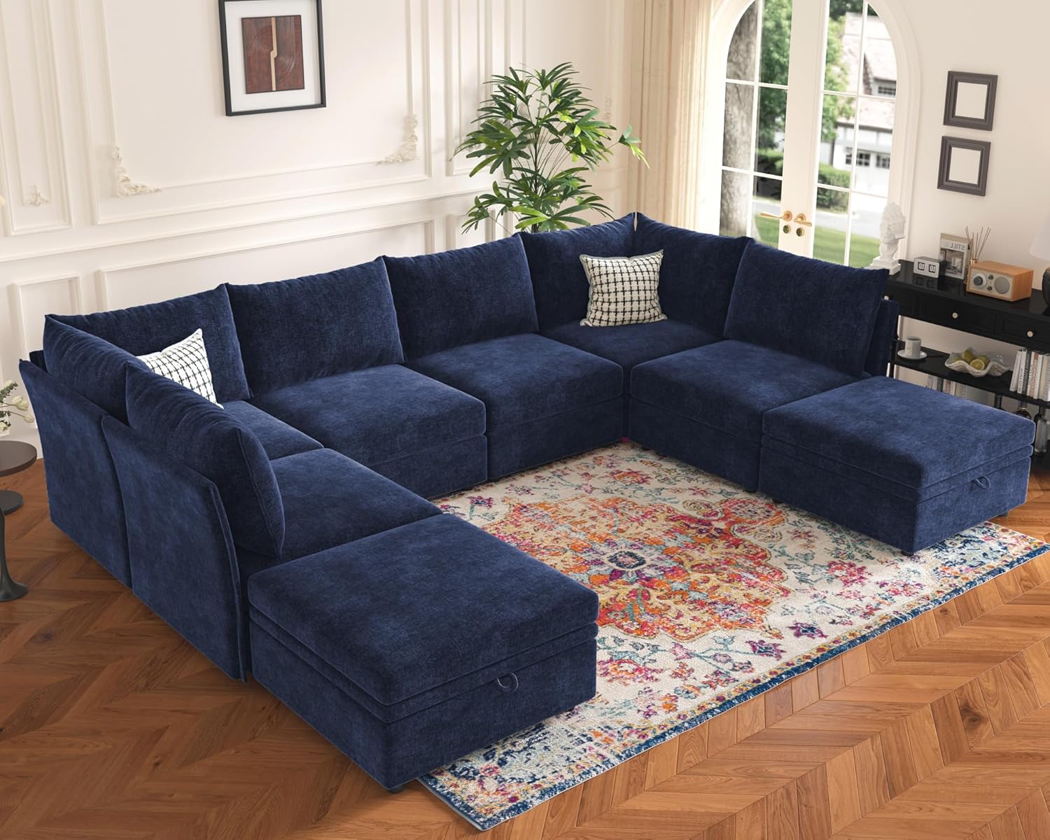 136.4" Oversized Modular Sectional Sleeper Sofa Bed, U Shaped Convertible Couch with Movable