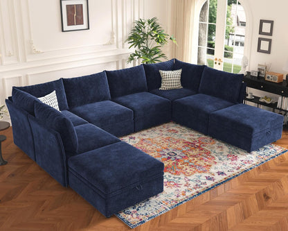 136.4" Oversized Modular Sectional Sleeper Sofa Bed, U Shaped Convertible Couch with Movable