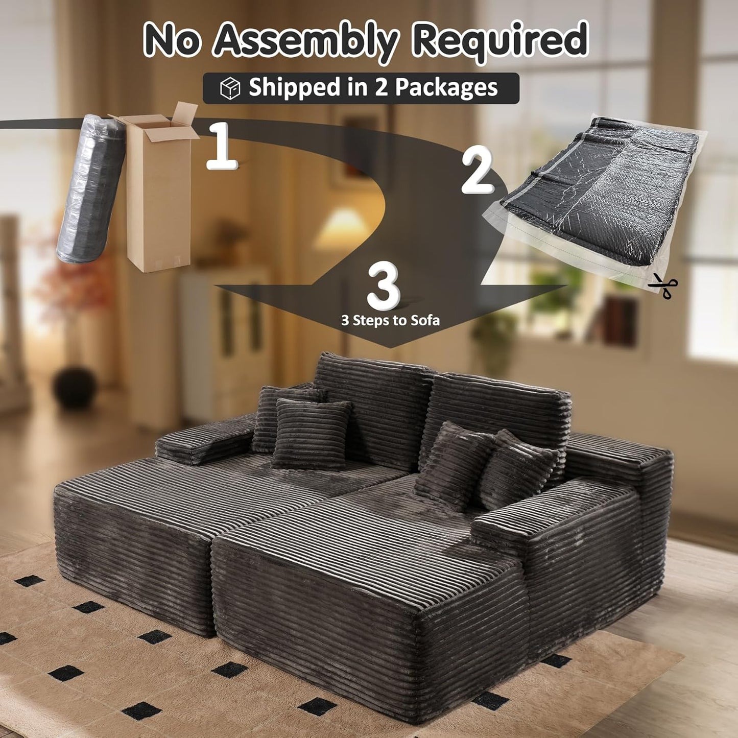 ovios 81" Oversized Sectional Double Lounge Chaise with Cloud Plush Sofa Bed, No Assembly Required