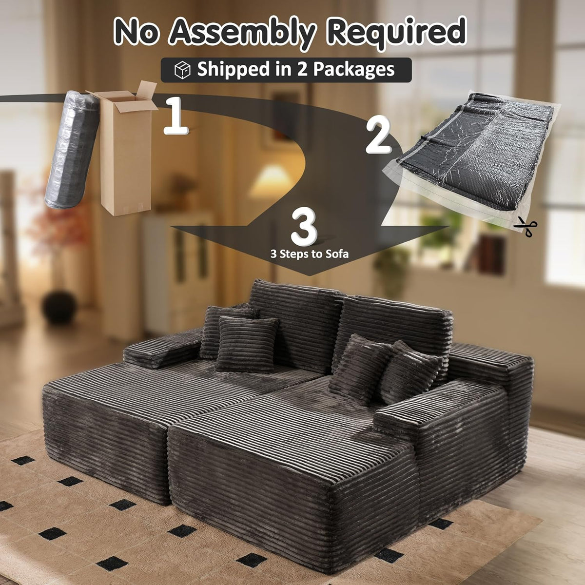 ovios 81" Oversized Sectional Double Lounge Chaise with Cloud Plush Sofa Bed, No Assembly Required