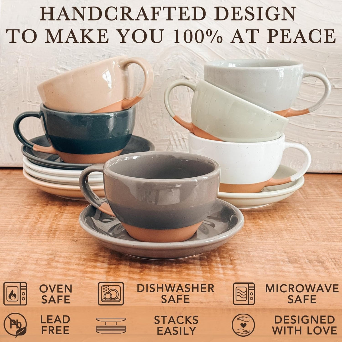 Mora Ceramic Latte Art Mug With Saucer - 10.5 oz, Round Bottom For Perfect Pours - Cafe Cups for