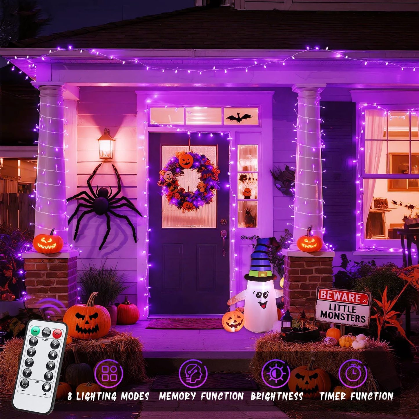 JMEXSUSS Purple Lights for Halloween Decorations, Purple Battery Operated Lights with Remote Indoor