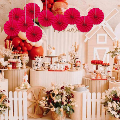 Red Birthday Decorations,DIY Red Paper Fans Hanging Decoration ,Party Supplies Party Fans 8in