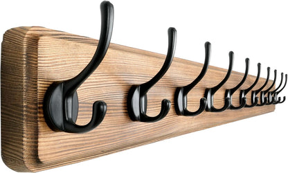 Dseap Wall Mounted Coat Rack: 38-1/4" Long, Patented, Heavy-Duty, 10-Double-Hooks Wooden Hanger