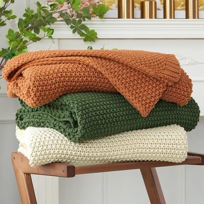 Longhui bedding Chunky Cable Knit Throw Blanket Lightweight Olive Green 100% Organic Cotton Blanket
