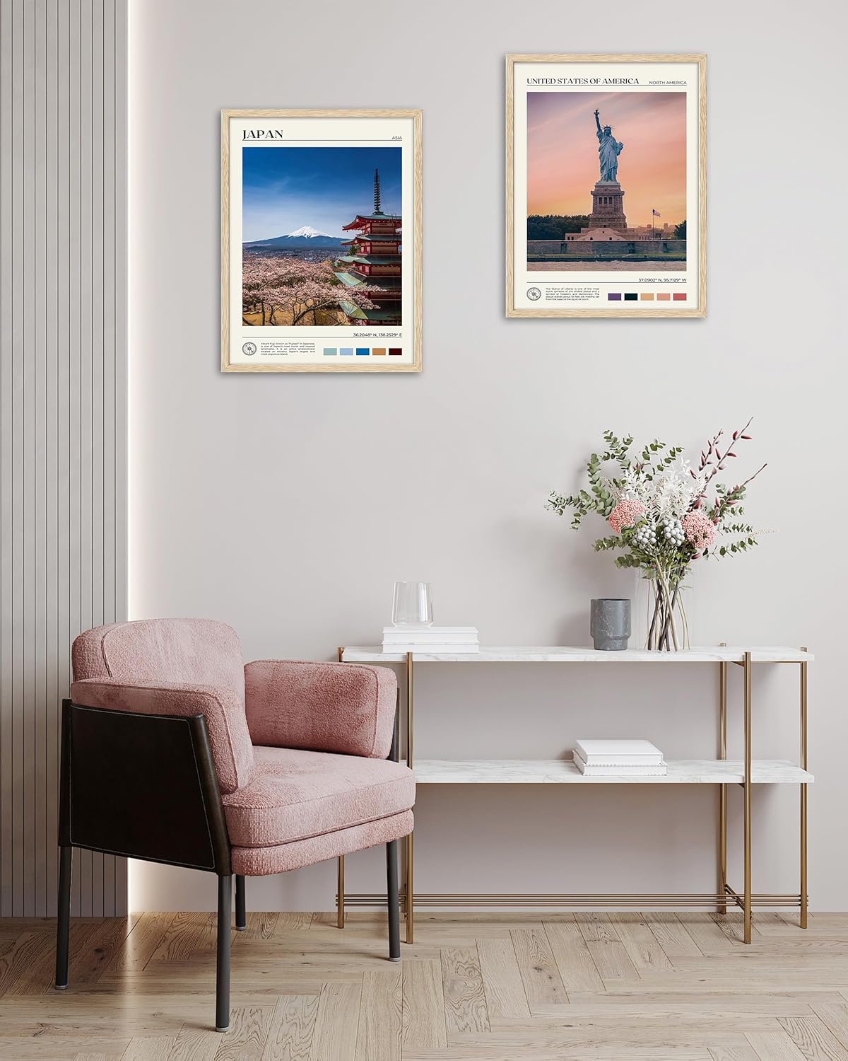 HesenDot Natural OAK Wood Framed Mount Fuji Wall Art, 12x16in Japanese Natural Scenery Canvas Wall