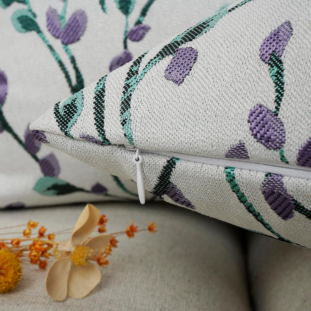 YOUR SMILE Classical Embroidery Jacquard Purple Square Decorative Throw Pillow Case Cushion